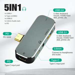 5-in-1 USB-C Hub with 3.5mm Audio Jack