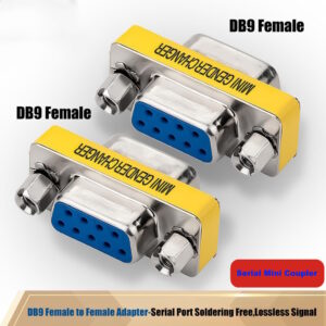 Image of a Serial Mini Coupler (Female to Female) connected to two serial devices.